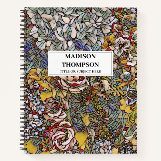 Gepersonaliseerd Glas in lood Floral Journal Notitieboek (Voorkant)