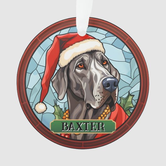 Gepersonaliseerd Glas in lood Grote Deen XMAS Ornament (voorkant)