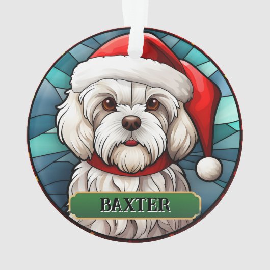 Gepersonaliseerd Glas in lood Maltees Ornament (achterkant)