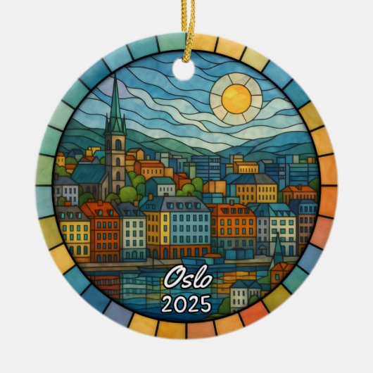 Gepersonaliseerd Glas in lood Oslo Ornament (Voorkant)