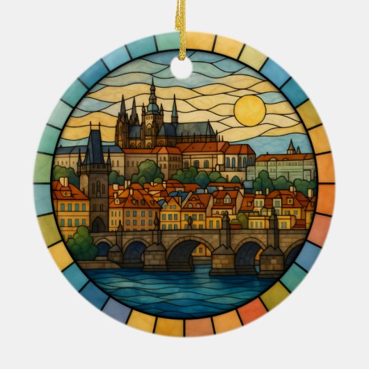 Gepersonaliseerd Glas in lood Praag, Tsjechië Keramisch Ornament (Achterkant)