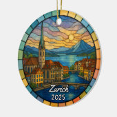 Gepersonaliseerd Glas in lood Zürich, Zwitserland Keramisch Ornament (Links)