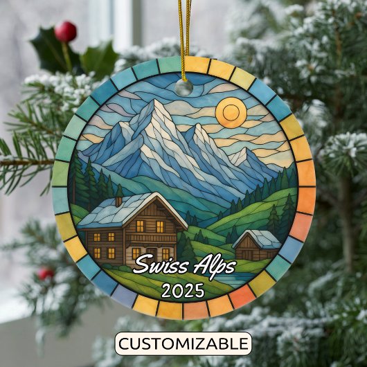 Gepersonaliseerd Glas in lood Zwitserse Alpen, Zwi Keramisch Ornament