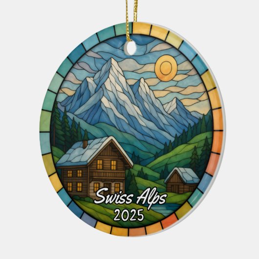 Gepersonaliseerd Glas in lood Zwitserse Alpen, Zwi Keramisch Ornament (Links)