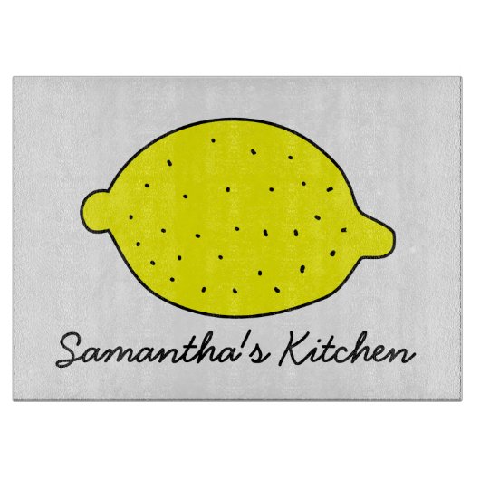 Gepersonaliseerd glazen snijbord met gele citroen snijplank (Voorkant)