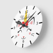 Gepersonaliseerd glimlachend Katicorn met Bow Ronde Klok (Hoek)