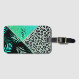 Gepersonaliseerd glitterachtige Blauwgroen tropisc Bagagelabel