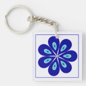 Gepersonaliseerd goede vibes, blauwe bloemen kwaad sleutelhanger (Voorkant)