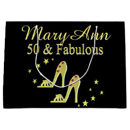 GEPERSONALISEERD GOLD 50 & FABULOUS SHOE QUEEN CAD LARGE CADEAUTASJE