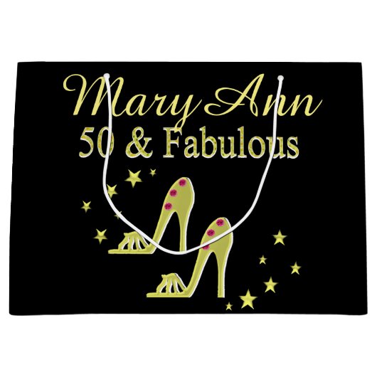 GEPERSONALISEERD GOLD 50 & FABULOUS SHOE QUEEN CAD LARGE CADEAUTASJE (Voorkant)