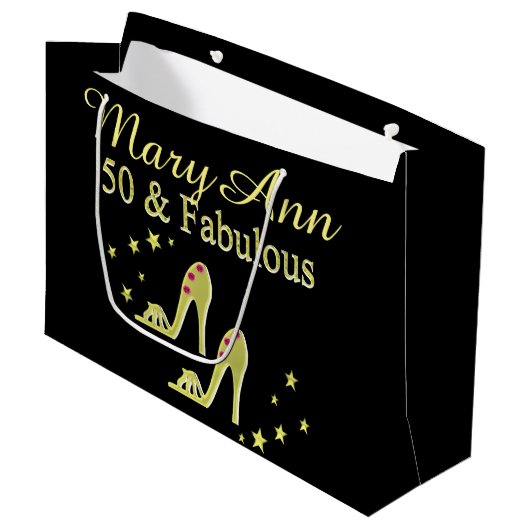 GEPERSONALISEERD GOLD 50 & FABULOUS SHOE QUEEN CAD LARGE CADEAUTASJE (Voorkant Gekanteld)