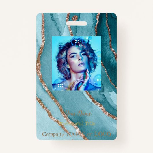 Gepersonaliseerd Gold Blauwgroen blauw merkteken Badge (Voorkant)