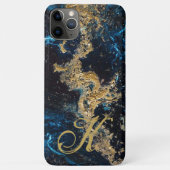 Gepersonaliseerd Gold Blue MARBLE Phone Case Initi (Achterkant)
