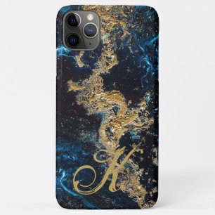 Gepersonaliseerd Gold Blue MARBLE Phone Case Initi