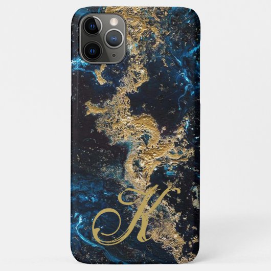 Gepersonaliseerd Gold Blue MARBLE Phone Case Initi (Achterkant)