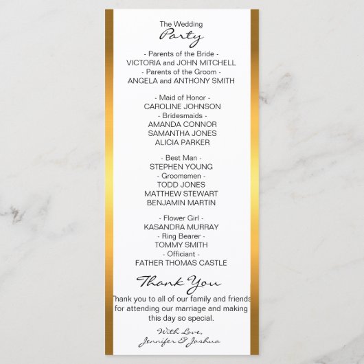 Gepersonaliseerd Gold Folie Wit Design Wedding Pro Programmakaart (Achterkant)