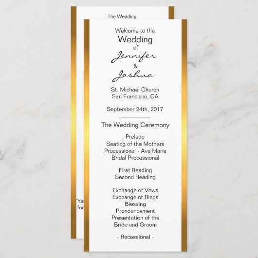 Gepersonaliseerd Gold Folie Wit Design Wedding Pro Programmakaart (Voorkant / Achterkant)