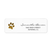 Gepersonaliseerd Gold Glitter Paw Print Retouradre Etiket (Voorkant)