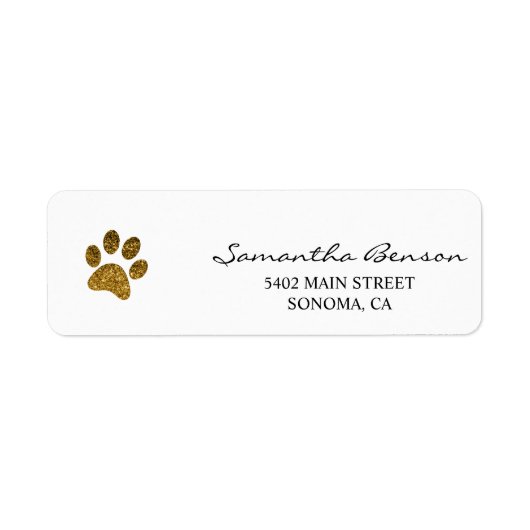 Gepersonaliseerd Gold Glitter Paw Print Retouradre Etiket (Voorkant)