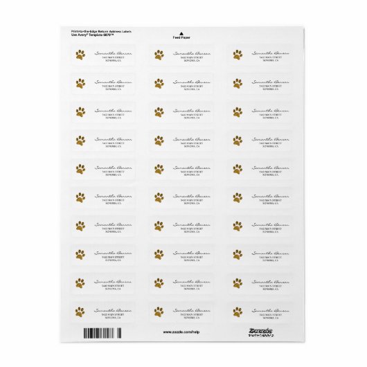 Gepersonaliseerd Gold Glitter Paw Print Retouradre Etiket (Full Sheet)