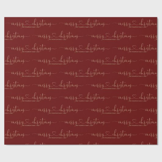 Gepersonaliseerd Gold Red Heart-script, pretkerker Cadeaupapier (Vlak)