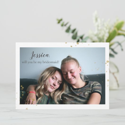 [Gepersonaliseerd] Gold Splash Bruidsmeisje Voorst Feestdagenkaart (Staand voorkant)