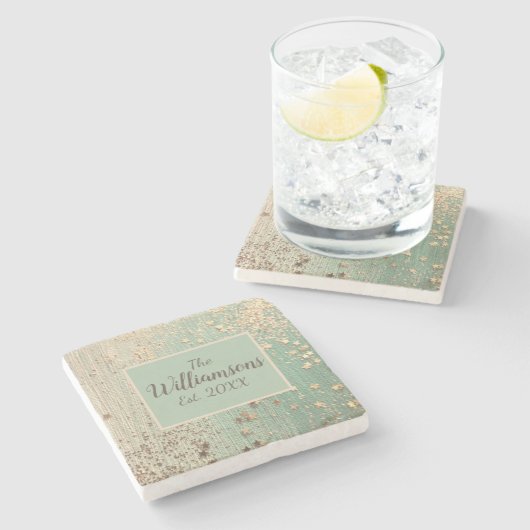Gepersonaliseerd Gold Stardust op Zee Green Stenen Onderzetter (Zijkant)