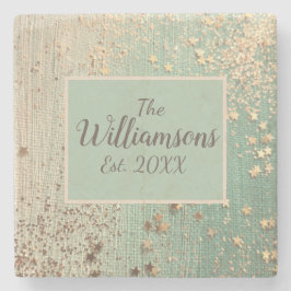 Gepersonaliseerd Gold Stardust op Zee Green Stenen Onderzetter