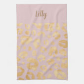 Gepersonaliseerd Golden Metallic Pink Cheetah Prin Theedoek (Verticaal)