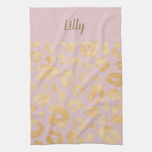 Gepersonaliseerd Golden Metallic Pink Cheetah Prin Theedoek (Verticaal)