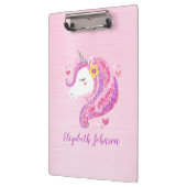 Gepersonaliseerd goochelroze glitter Unicorn gezic Klembord (Links)