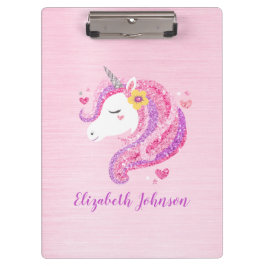 Gepersonaliseerd goochelroze glitter Unicorn gezic Klembord