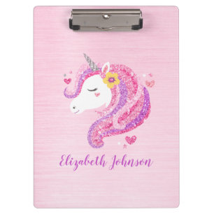 Gepersonaliseerd goochelroze glitter Unicorn gezic Klembord