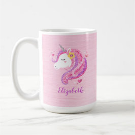 Gepersonaliseerd goochelroze glitter Unicorn gezic Koffiemok