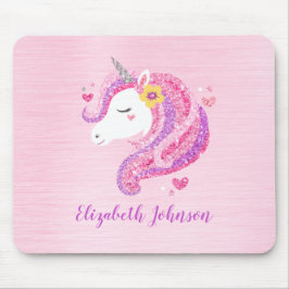 Gepersonaliseerd goochelroze glitter Unicorn gezic Muismat