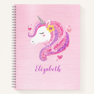 Gepersonaliseerd goochelroze glitter Unicorn gezic Notitieboek