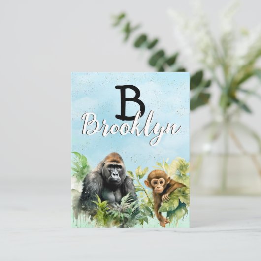 Gepersonaliseerd Gorilla Chimpanzee Oerwoud Monogr Briefkaart (Staand voorkant)