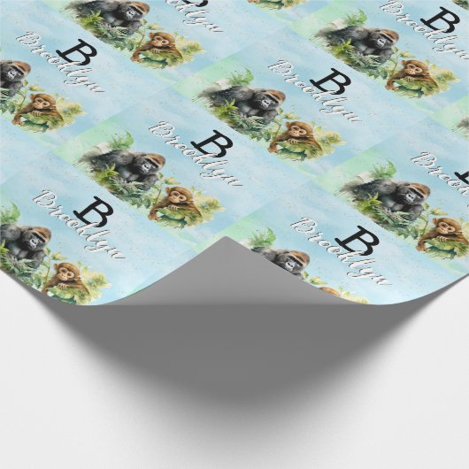 Gepersonaliseerd Gorilla Chimpanzee Oerwoud Monogr Cadeaupapier (Hoek)