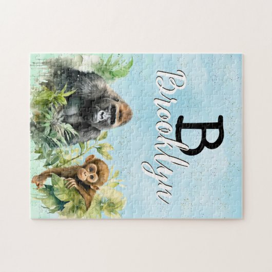 Gepersonaliseerd Gorilla Chimpanzee Oerwoud Monogr Legpuzzel (Horizontaal)