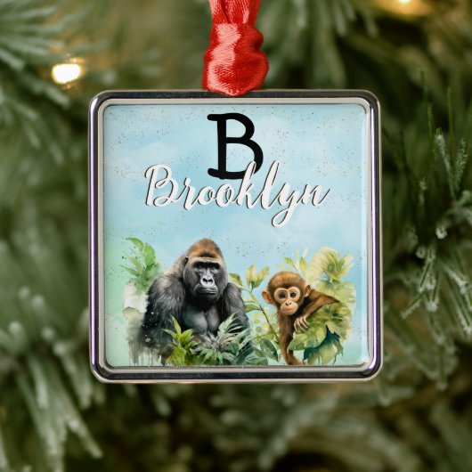 Gepersonaliseerd Gorilla Chimpanzee Oerwoud Monogr Metalen Ornament (Boom)