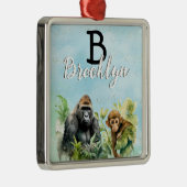 Gepersonaliseerd Gorilla Chimpanzee Oerwoud Monogr Metalen Ornament (Rechts)