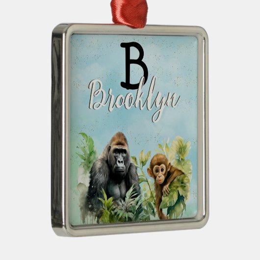 Gepersonaliseerd Gorilla Chimpanzee Oerwoud Monogr Metalen Ornament (Rechts)