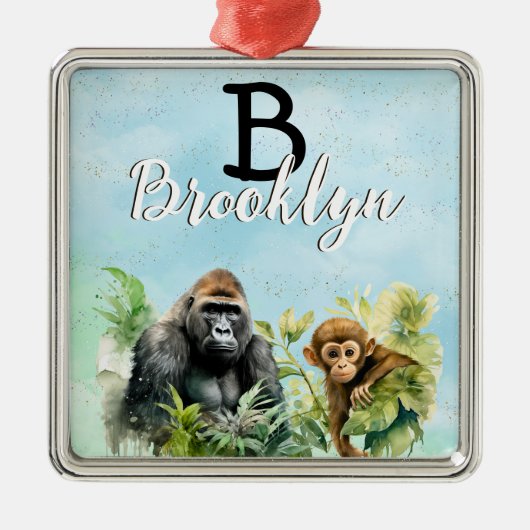 Gepersonaliseerd Gorilla Chimpanzee Oerwoud Monogr Metalen Ornament (Voorkant)