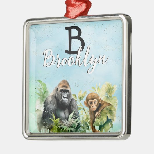 Gepersonaliseerd Gorilla Chimpanzee Oerwoud Monogr Metalen Ornament (Links)