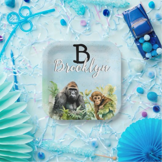Gepersonaliseerd Gorilla Chimpanzee Oerwoud Monogr Papieren Bordje (Feest)