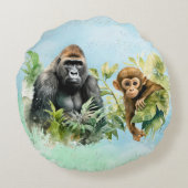 Gepersonaliseerd Gorilla Chimpanzee Oerwoud Monogr Rond Kussen (Achterkant)