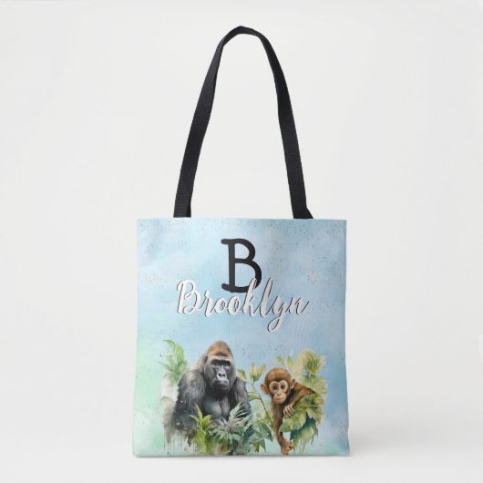 Gepersonaliseerd Gorilla Chimpanzee Oerwoud Monogr Tote Bag (Voorkant)