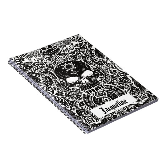 Gepersonaliseerd Gothic Skull Dark Art Notitieboek (Rechterzijde)
