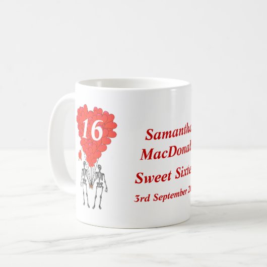 Gepersonaliseerd gotisch skelet Sweet Sixteen Koffiemok (Voorkant links)