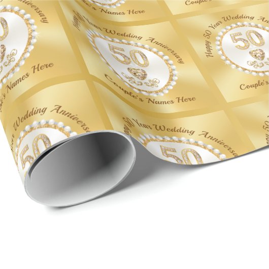 Gepersonaliseerd Goud, 50e Jubileum inpakpapier (Rol Hoek)